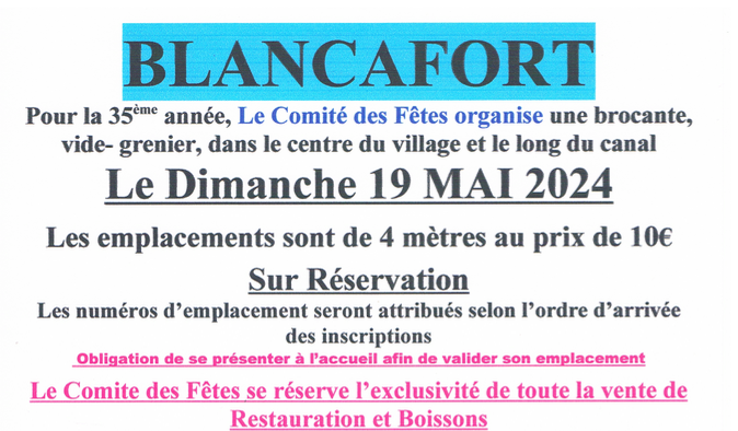 Brocante comité des fêtes, 19 mai 2024